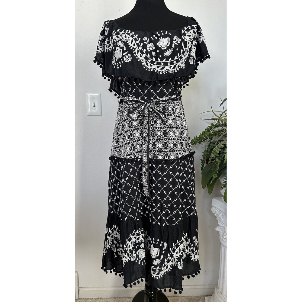 NWT‎ Anthropologie Marisol Black Embroider Off- Shoulder Boho Dress 12 MSRP $230 - Picture 2 of 7